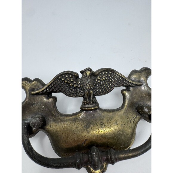 Vintage Ornate Metal Eagle Brass Plate Drawer Pull Dresser Furniture Hardware x3 - Picture 8 of 8